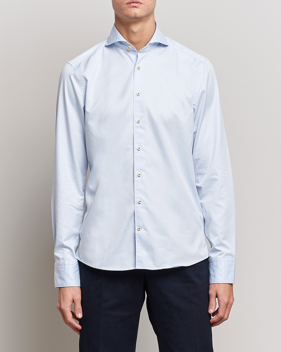Herren | Hemden | Stenströms | Slimline Washed Cotton Shirt Light Blue