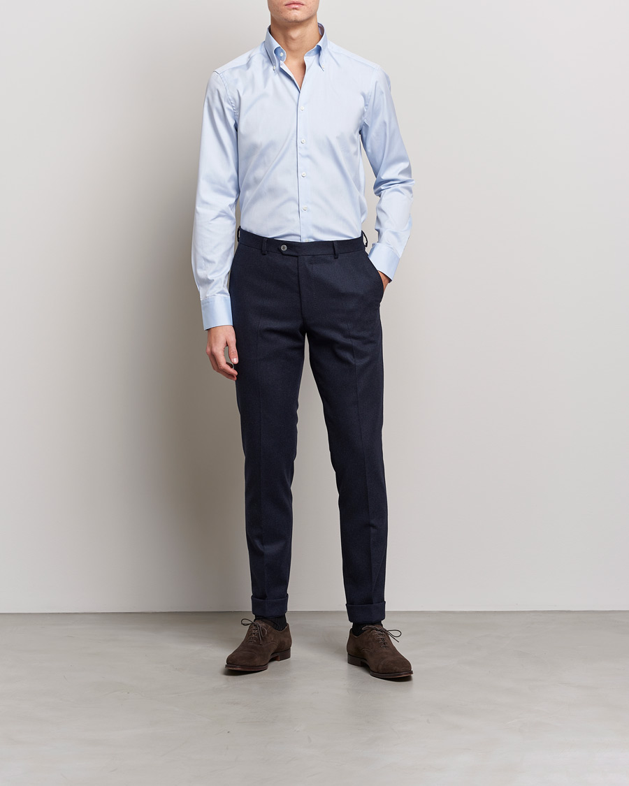 Herren | Hemden | Stenströms | Slimline Pinpoint Oxford Button Down Shirt Light Blue