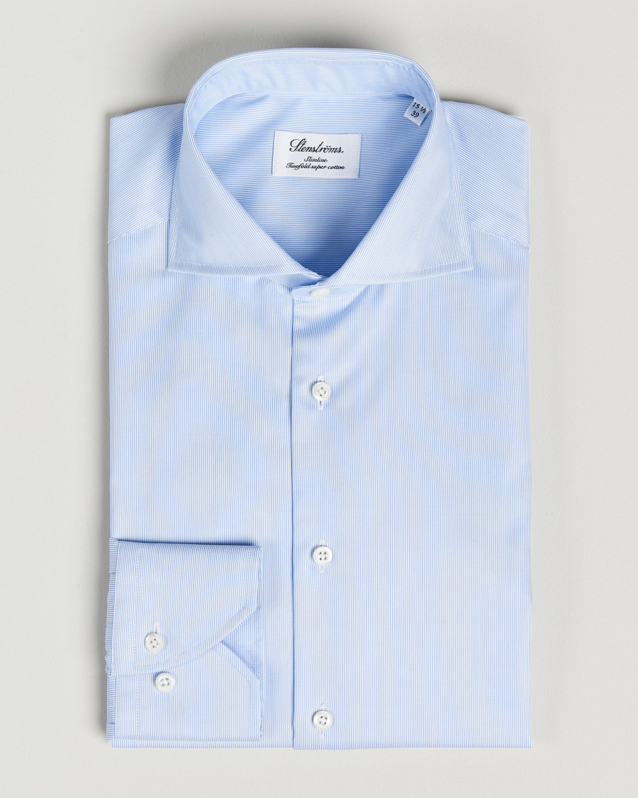 Herren | Hemden | Stenströms | Slimline Micro Stripe Cut Away Shirt Blue