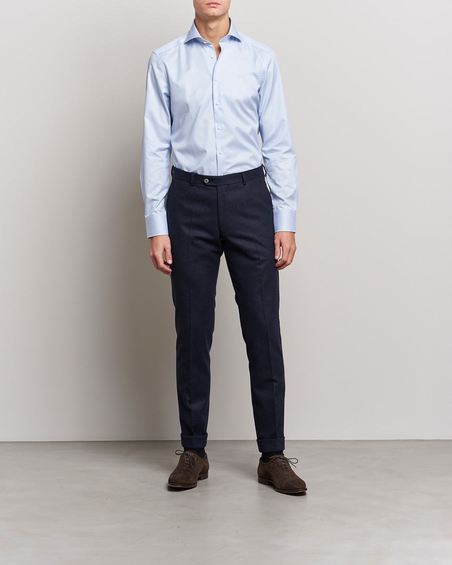 Herren | Hemden | Stenströms | Slimline Micro Stripe Cut Away Shirt Blue