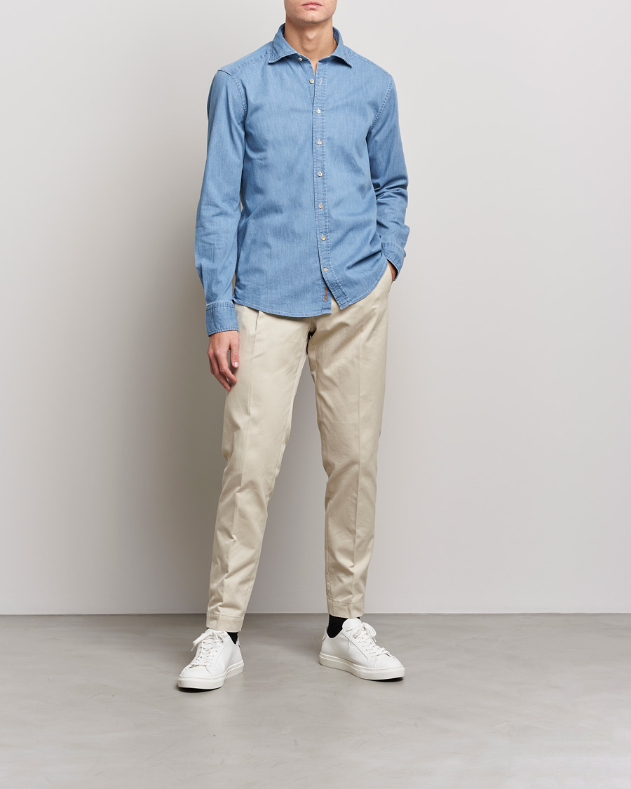 Herren | Hemden | Stenströms | Slimline Garment Washed Shirt Light Denim