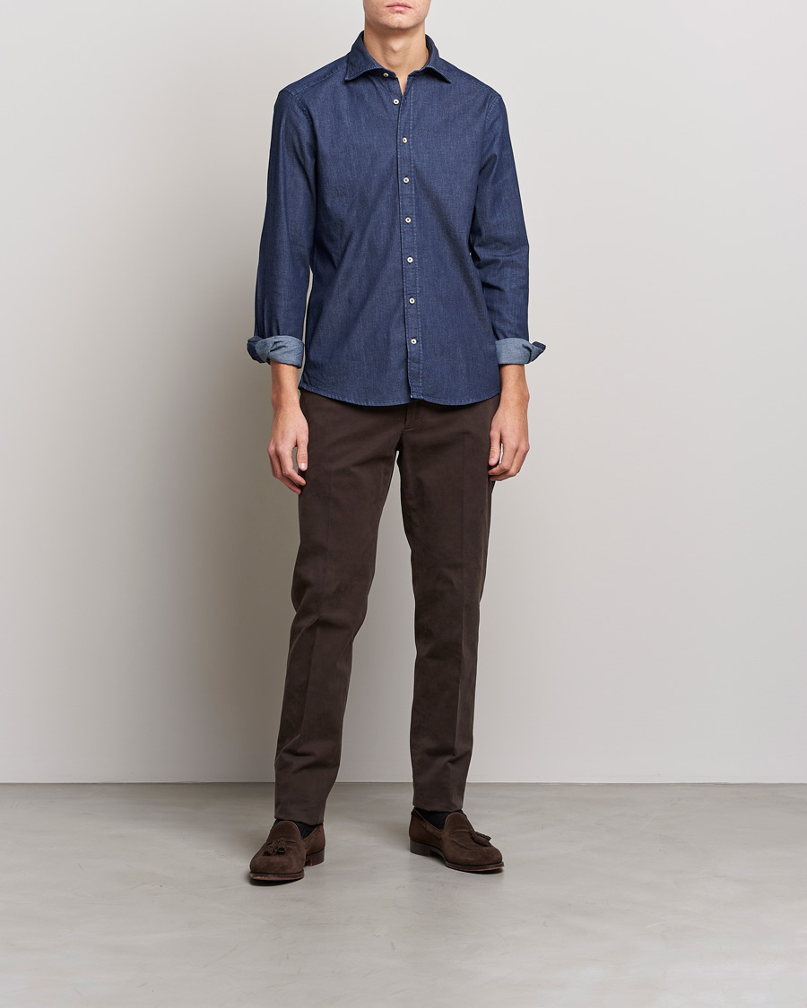 Herren | Hemden | Stenströms | Slimline Garment Washed Shirt Dark Denim