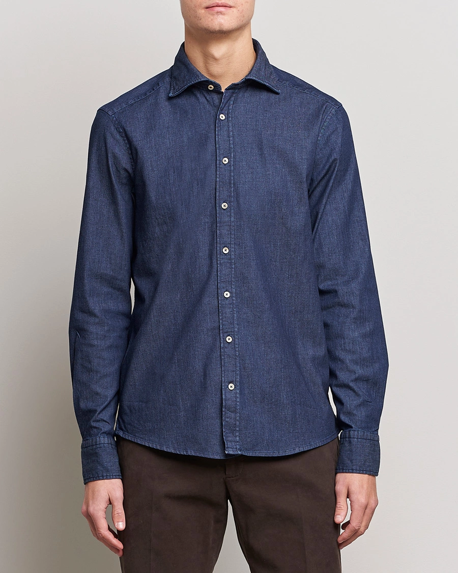 Herren | Hemden | Stenströms | Slimline Garment Washed Shirt Dark Denim