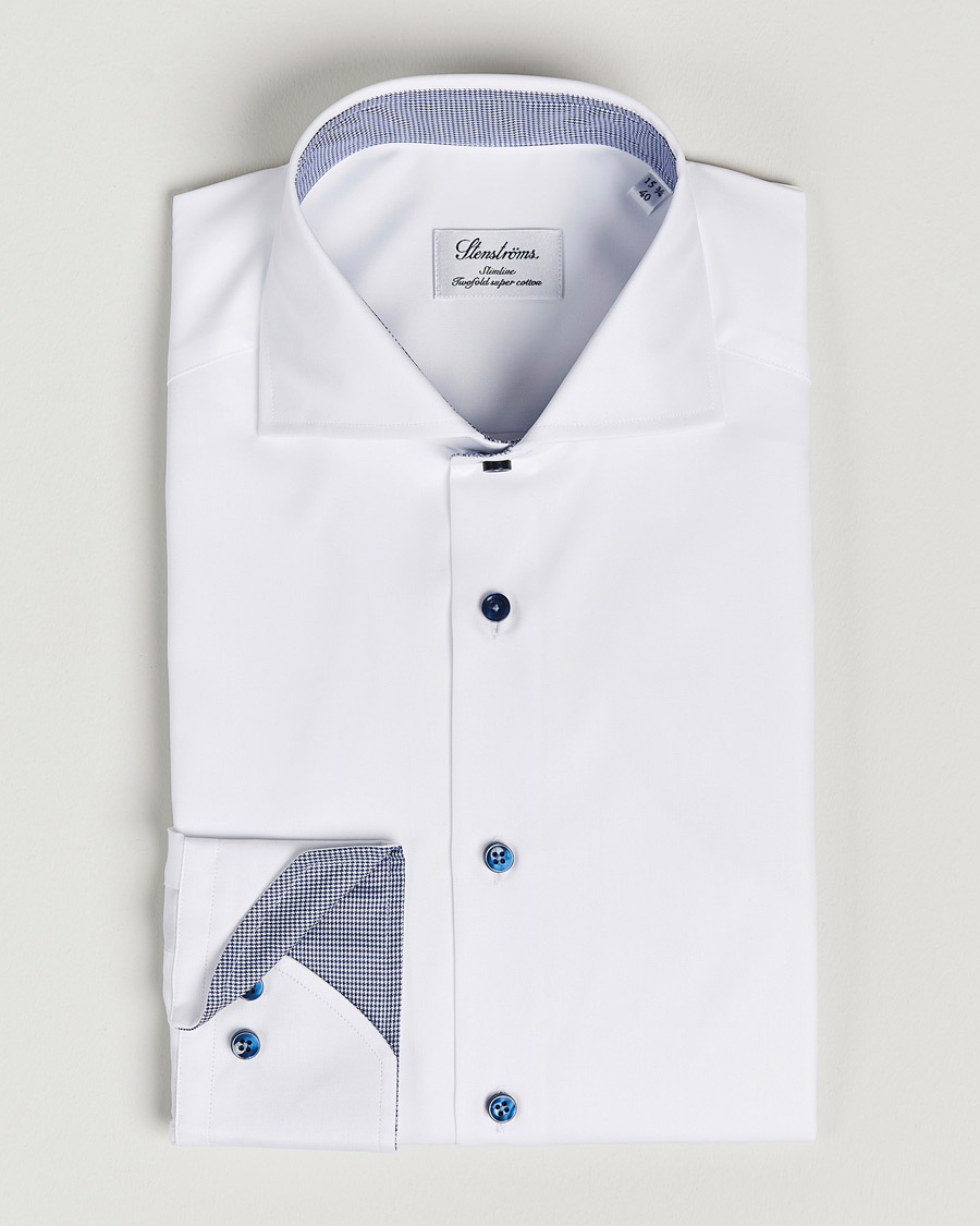 Herren | Hemden | Stenströms | Slimline Micro Check Contrast Shirt White
