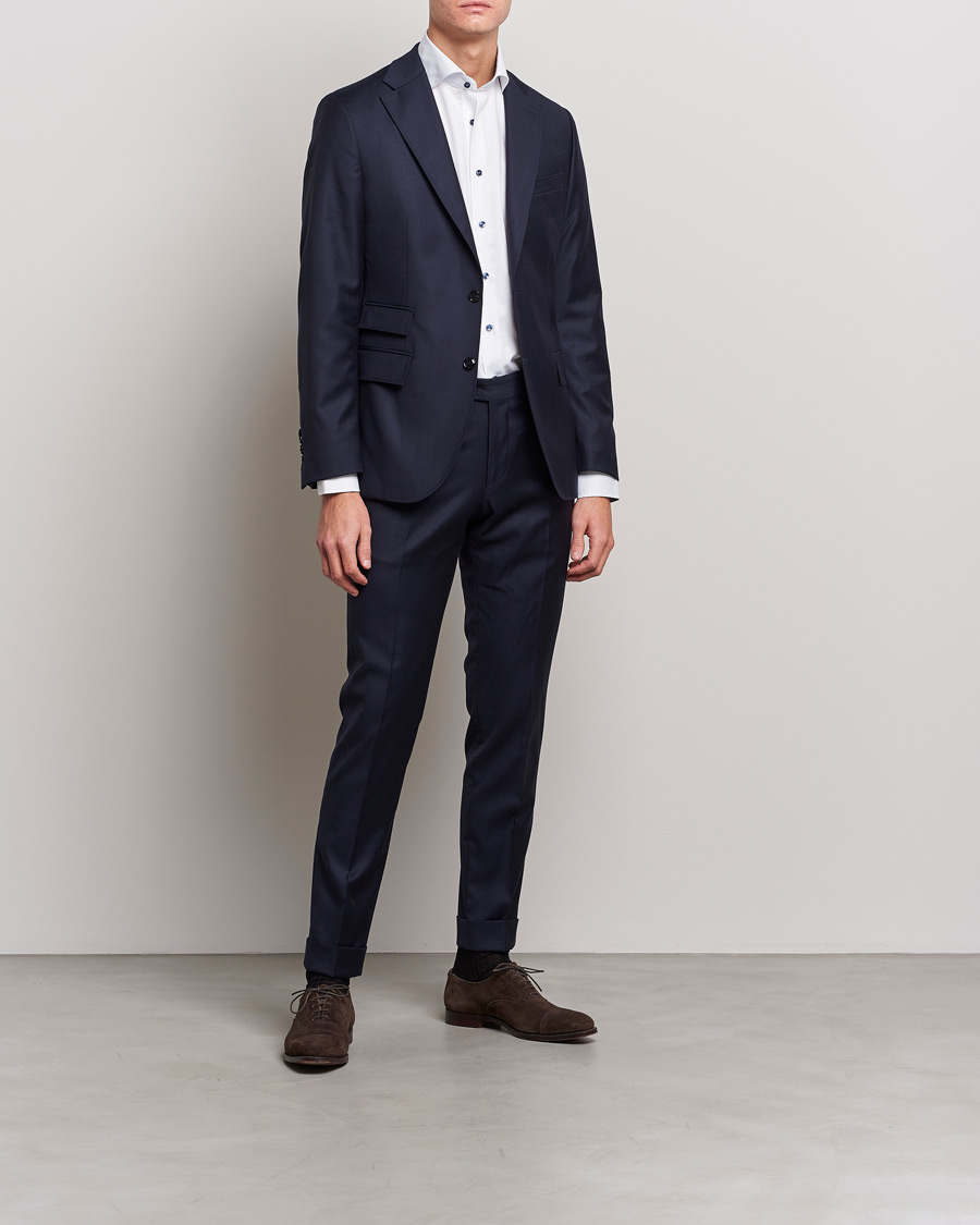 Herren | Hemden | Stenströms | Slimline Micro Check Contrast Shirt White