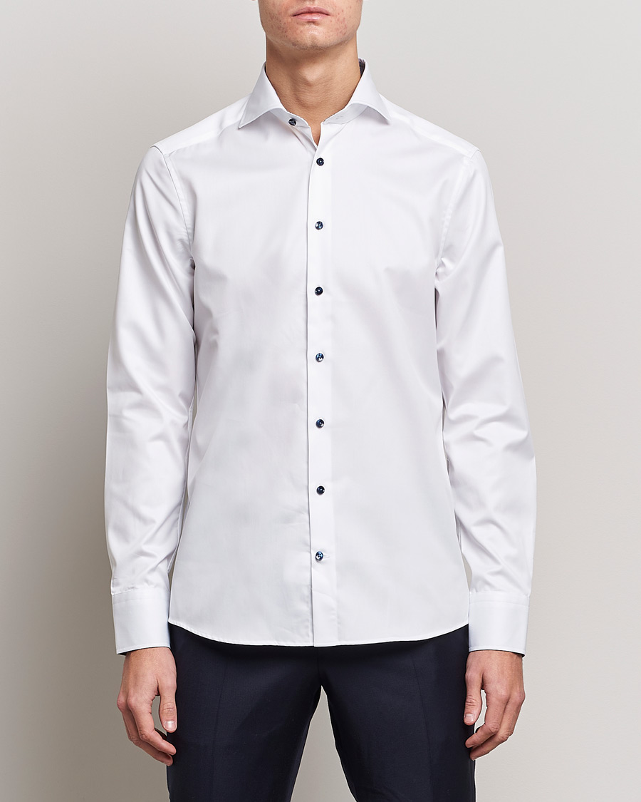 Herren | Hemden | Stenströms | Slimline Micro Check Contrast Shirt White