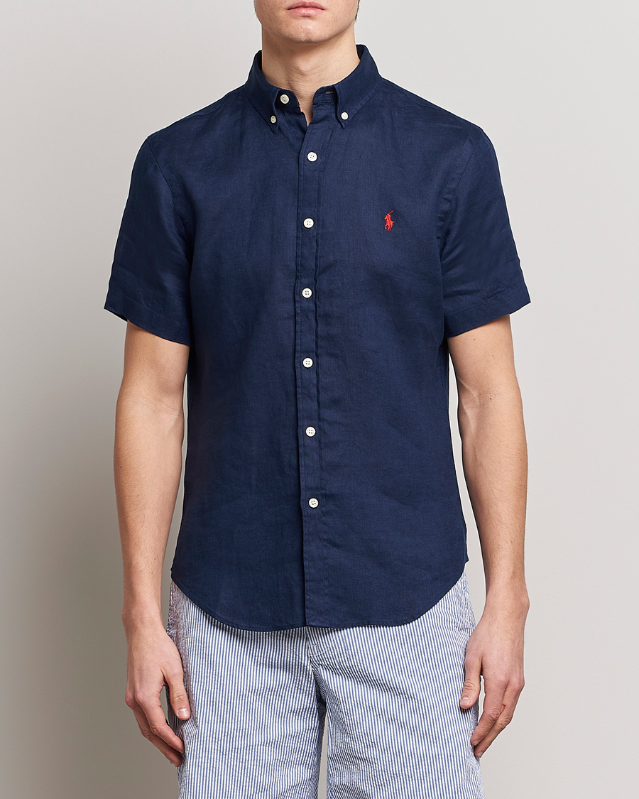 Herren | Kurzarmhemden | Polo Ralph Lauren | Slim Fit Linen Short Sleeve Shirt Newport Navy