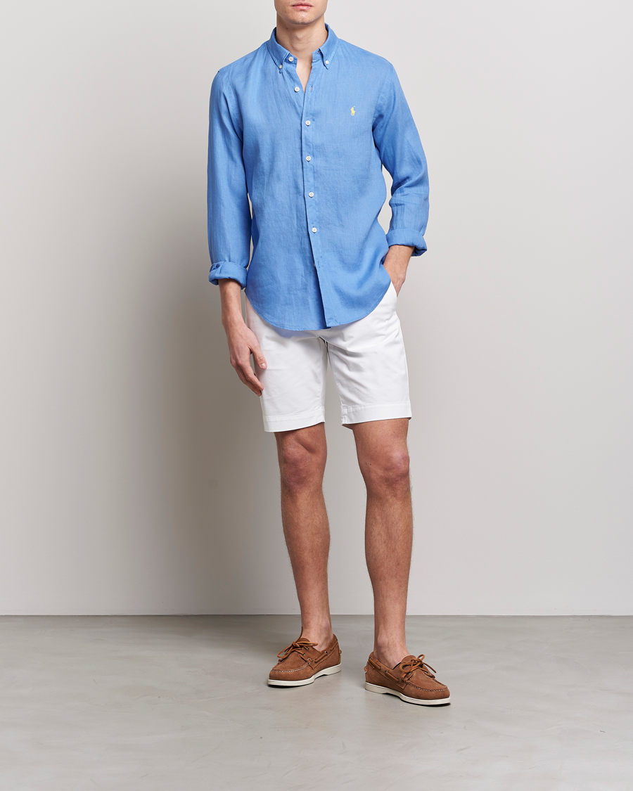 Herren | Hemden | Polo Ralph Lauren | Slim Fit Linen Button Down Shirt Harbor Island Blue