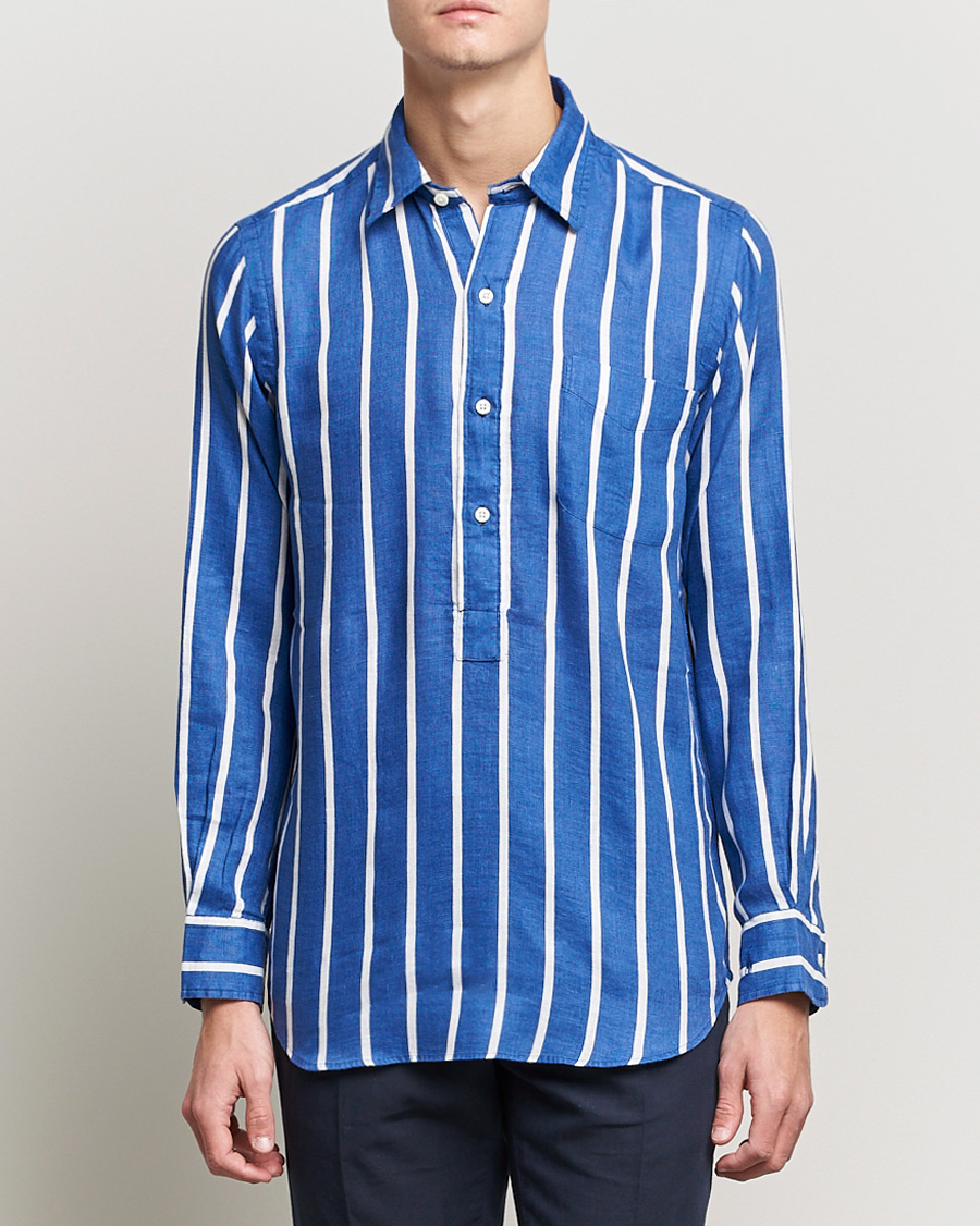 Herren | Hemden | Polo Ralph Lauren | Linen Striped Popover Shirt Navy/White