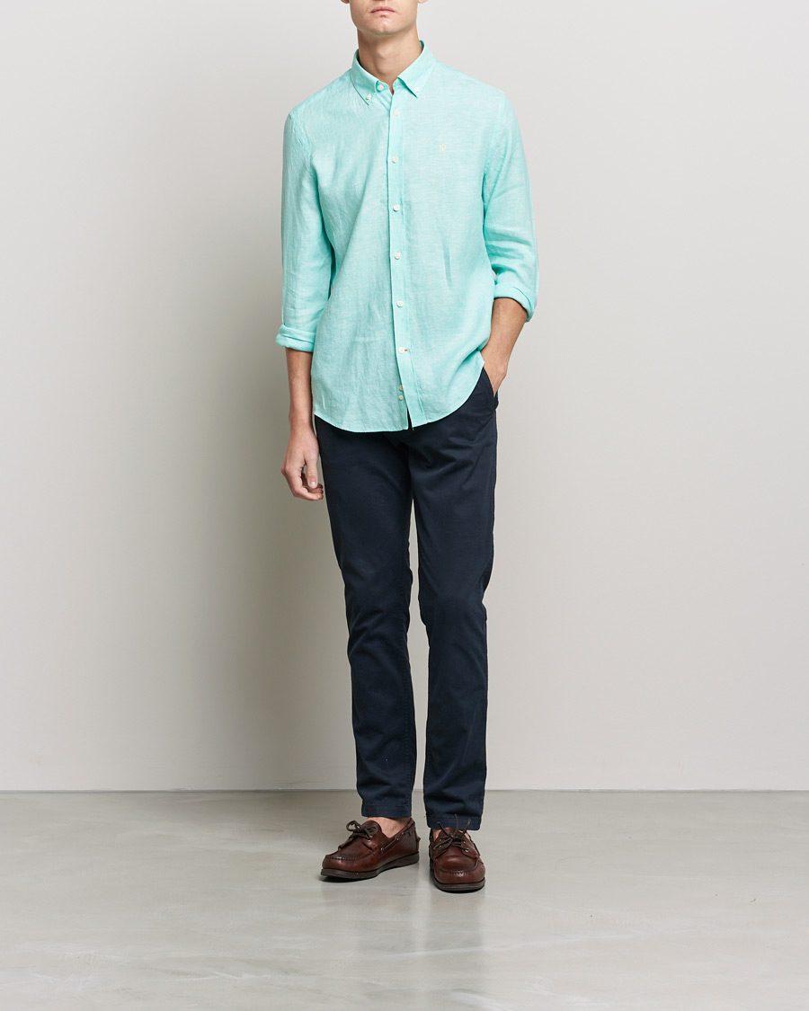 Herren | Hemden | Morris | Douglas Linen Shirt Aqua Green