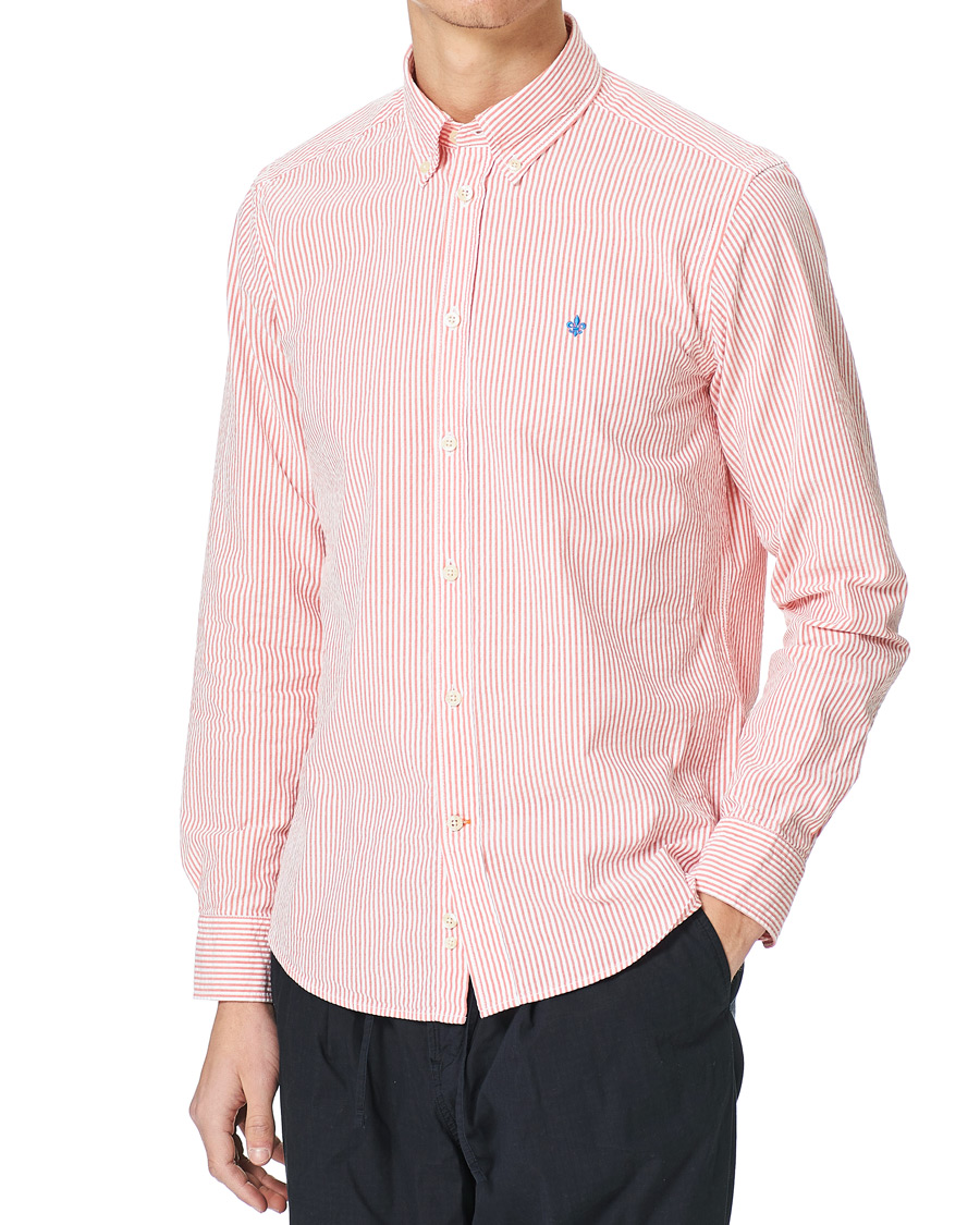 Herren | Hemden | Morris | Seersucker Striped Button Down Shirt Orange