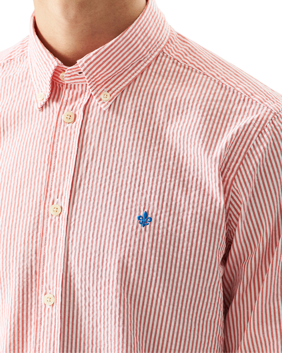 Herren | Hemden | Morris | Seersucker Striped Button Down Shirt Orange