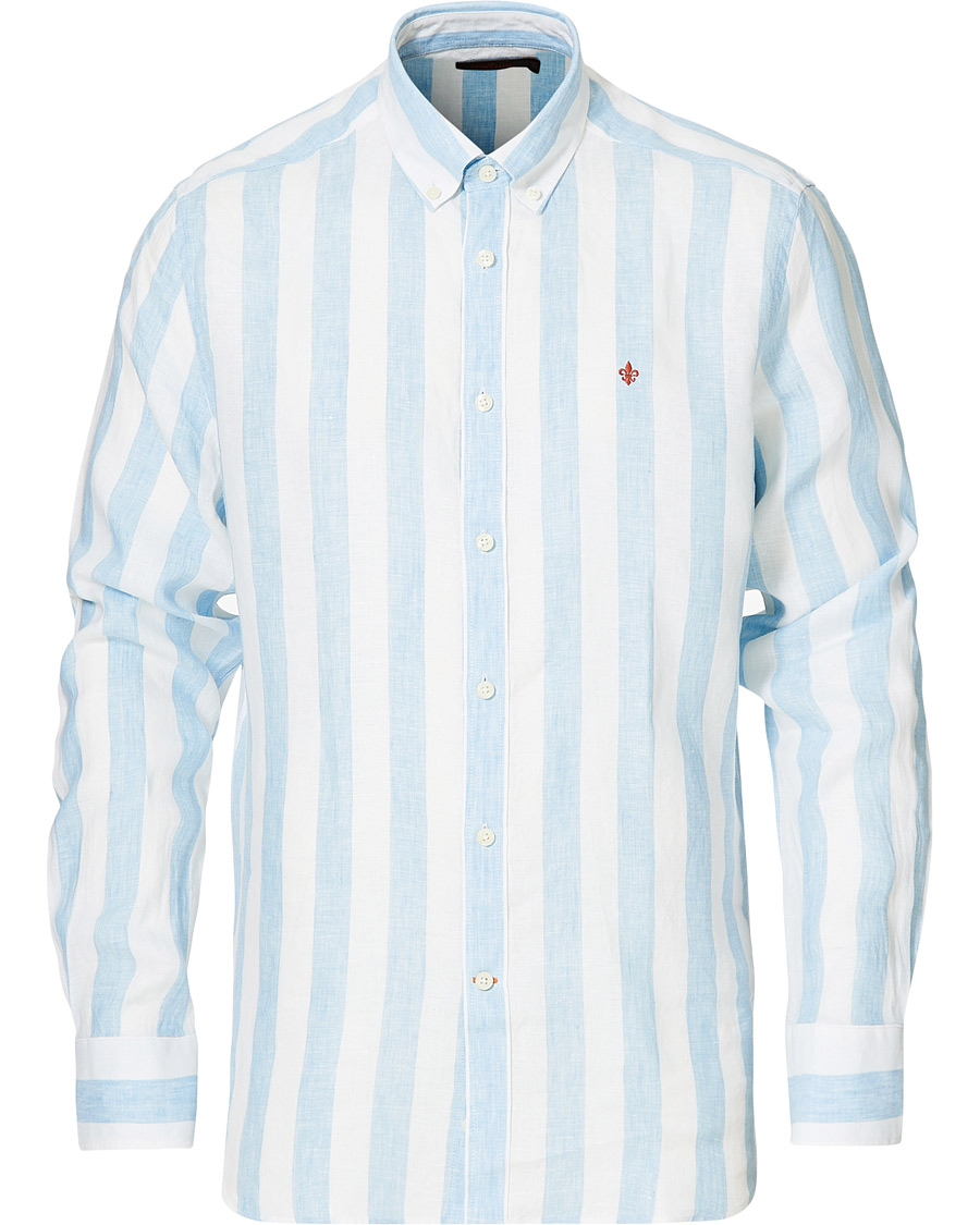 Herren | Hemden | Morris | Douglas Striped Linen Button Down Shirt Light Blue