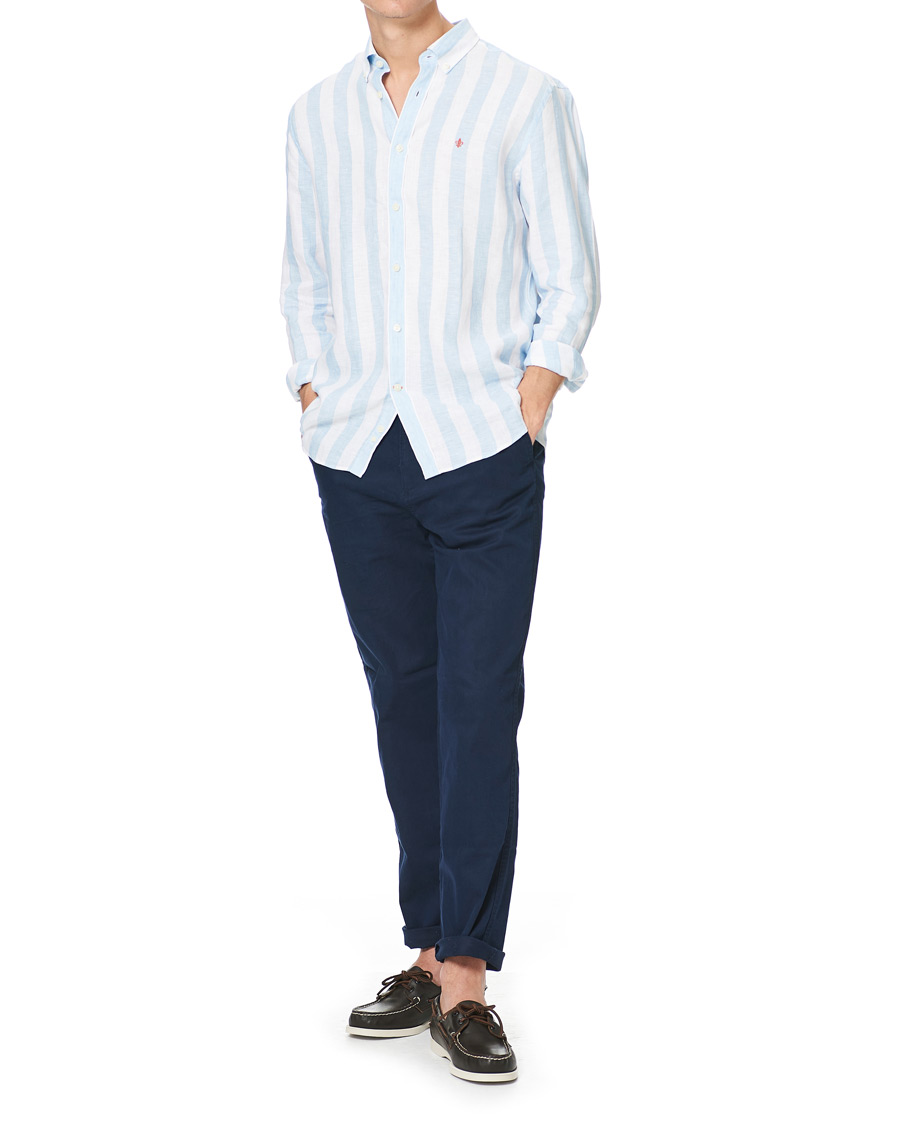 Herren | Hemden | Morris | Douglas Striped Linen Button Down Shirt Light Blue
