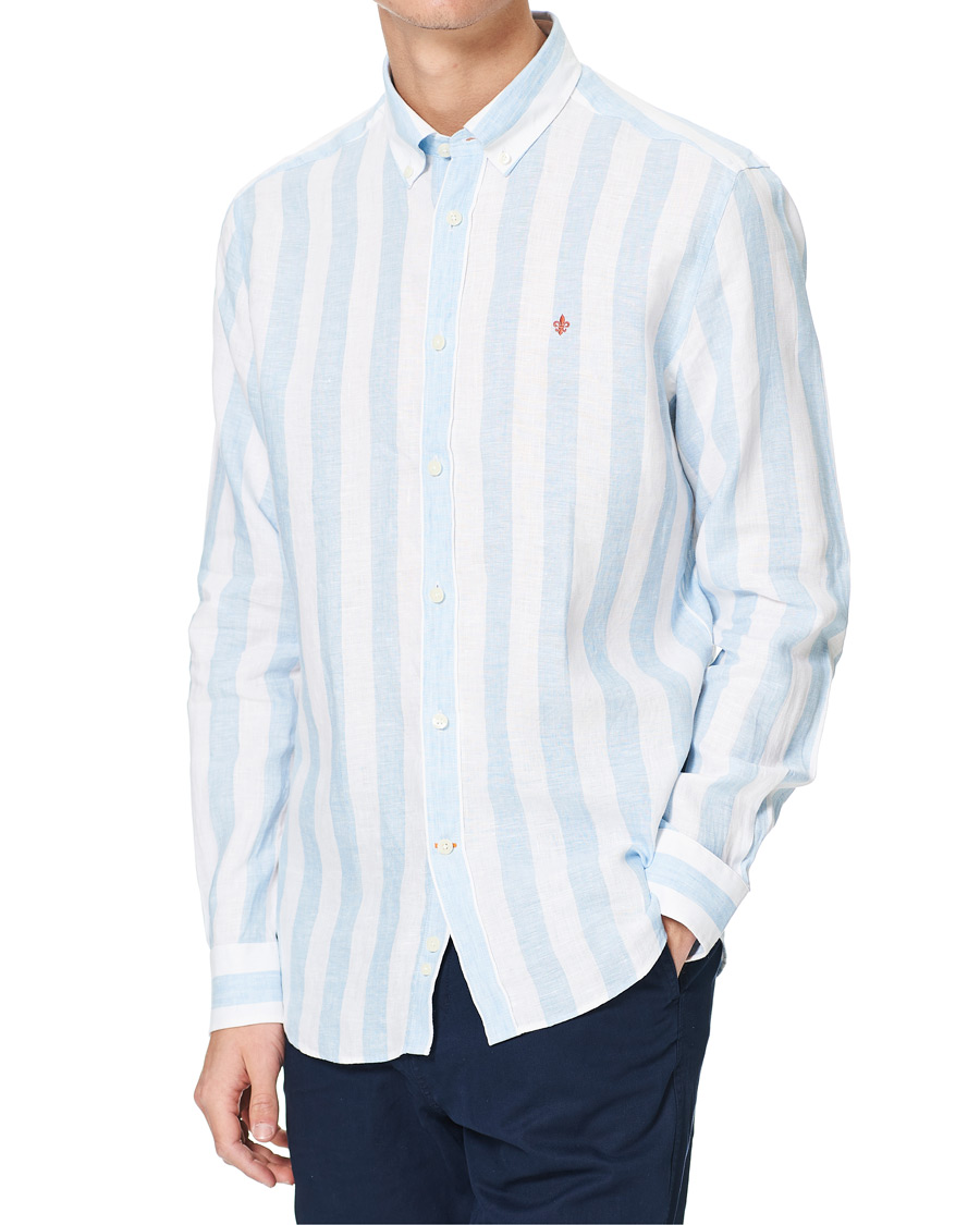 Herren | Hemden | Morris | Douglas Striped Linen Button Down Shirt Light Blue
