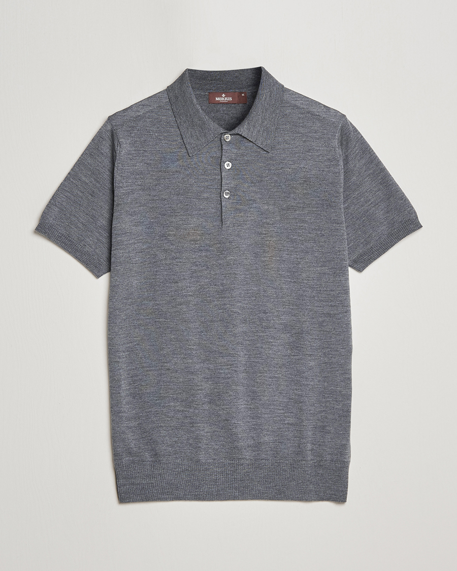 Herren | Pullover | Morris Heritage | Short Sleeve Knitted Polo Shirt Grey