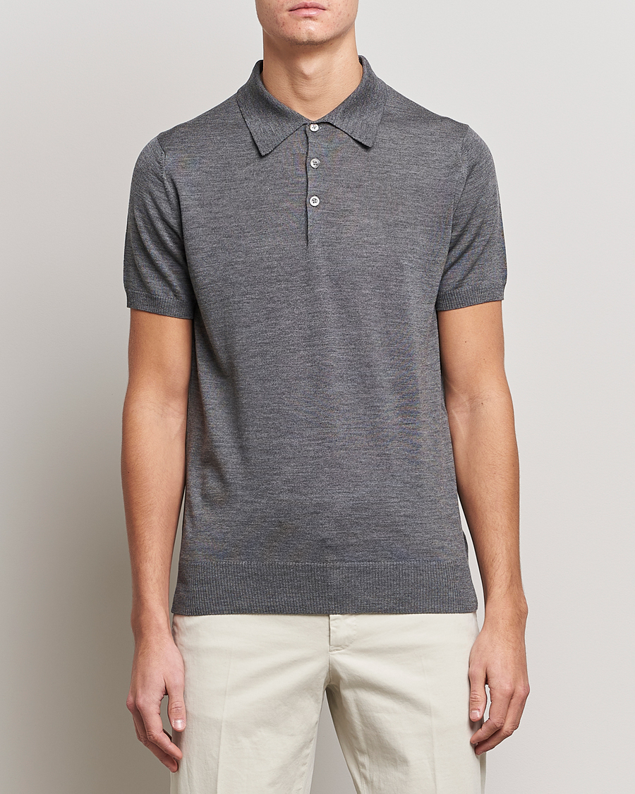Herren | Bestickte Polohemden | Morris Heritage | Short Sleeve Knitted Polo Shirt Grey