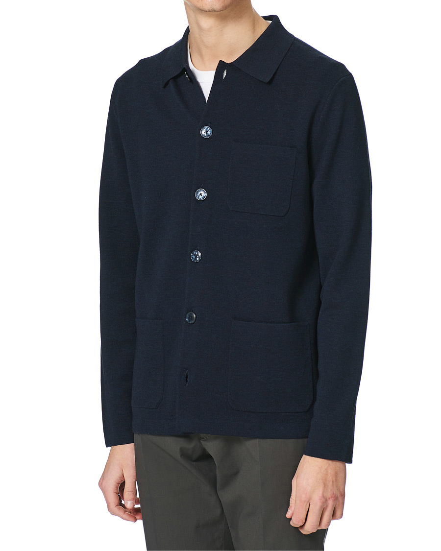 Herren | Pullover | Morris Heritage | Knitted Shirt Jacket Navy