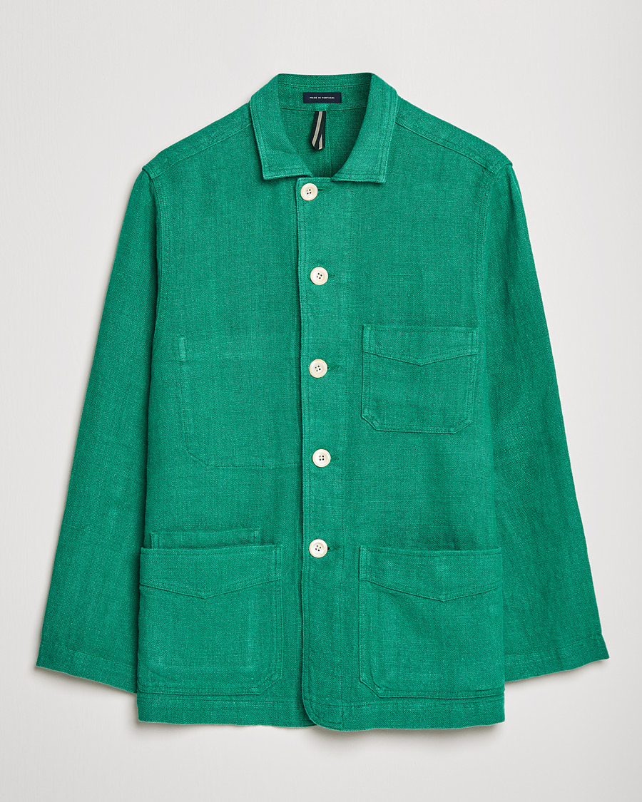 Herren | Jacken | Drake's | Heavy Japanese Linen Chore Jacket Bright Green