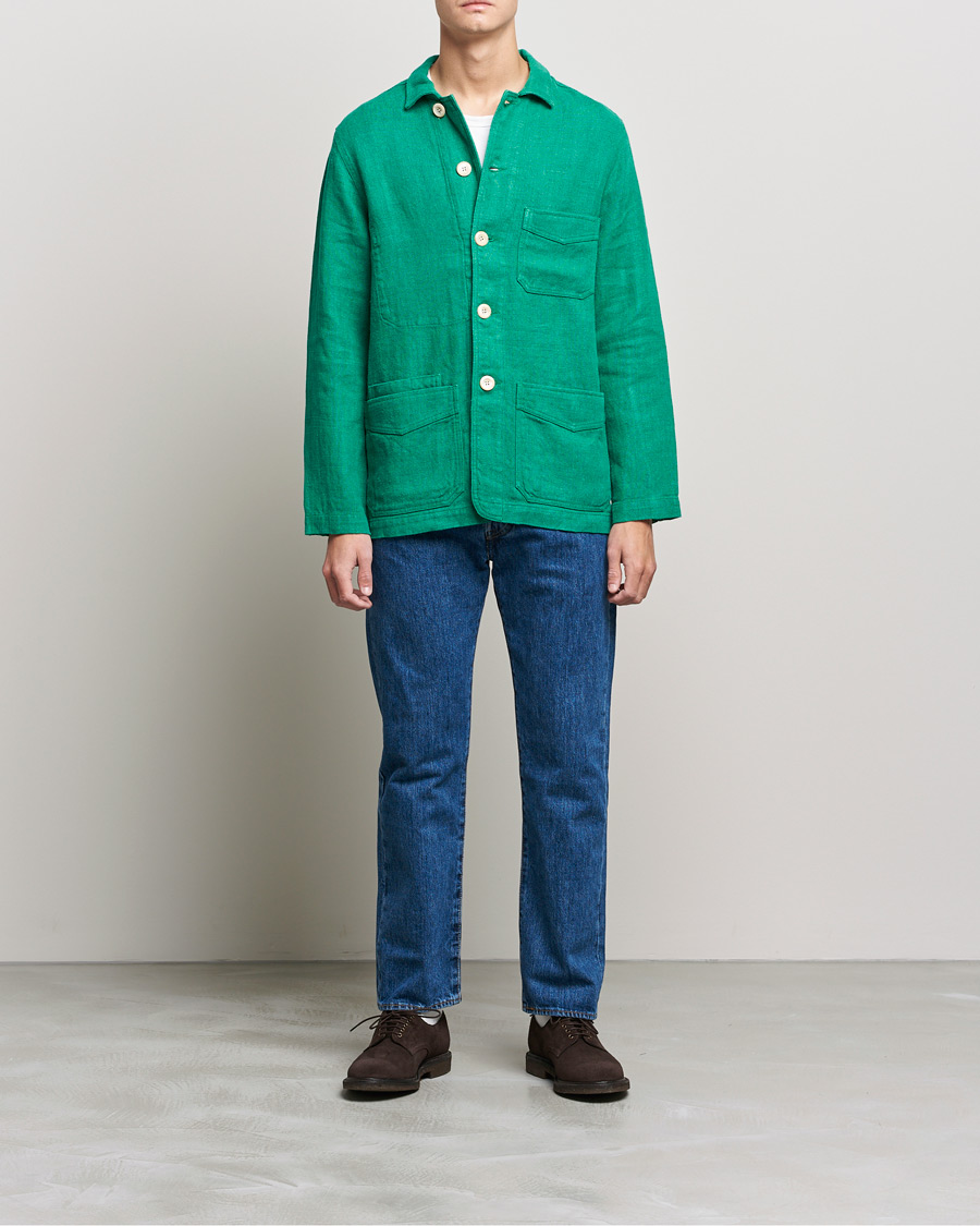 Herren | Jacken | Drake's | Heavy Japanese Linen Chore Jacket Bright Green