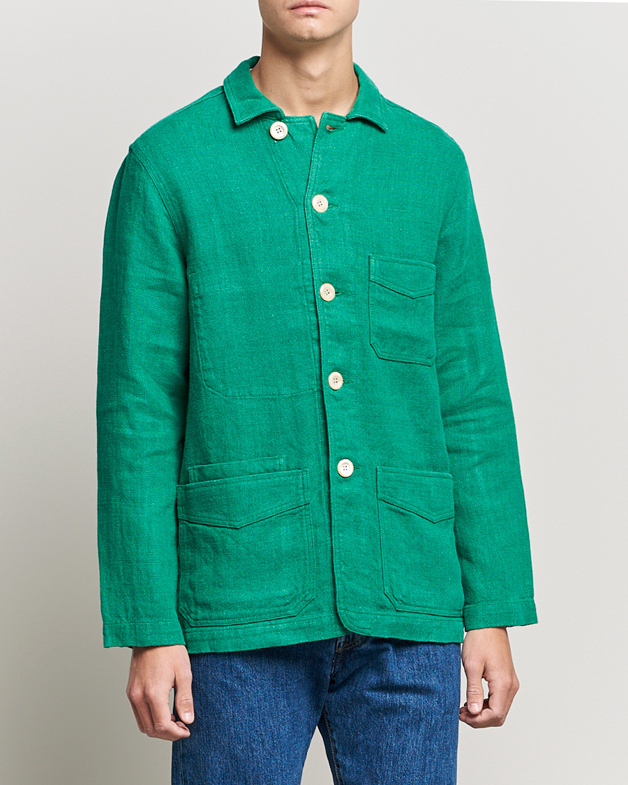 Herren | Jacken | Drake's | Heavy Japanese Linen Chore Jacket Bright Green