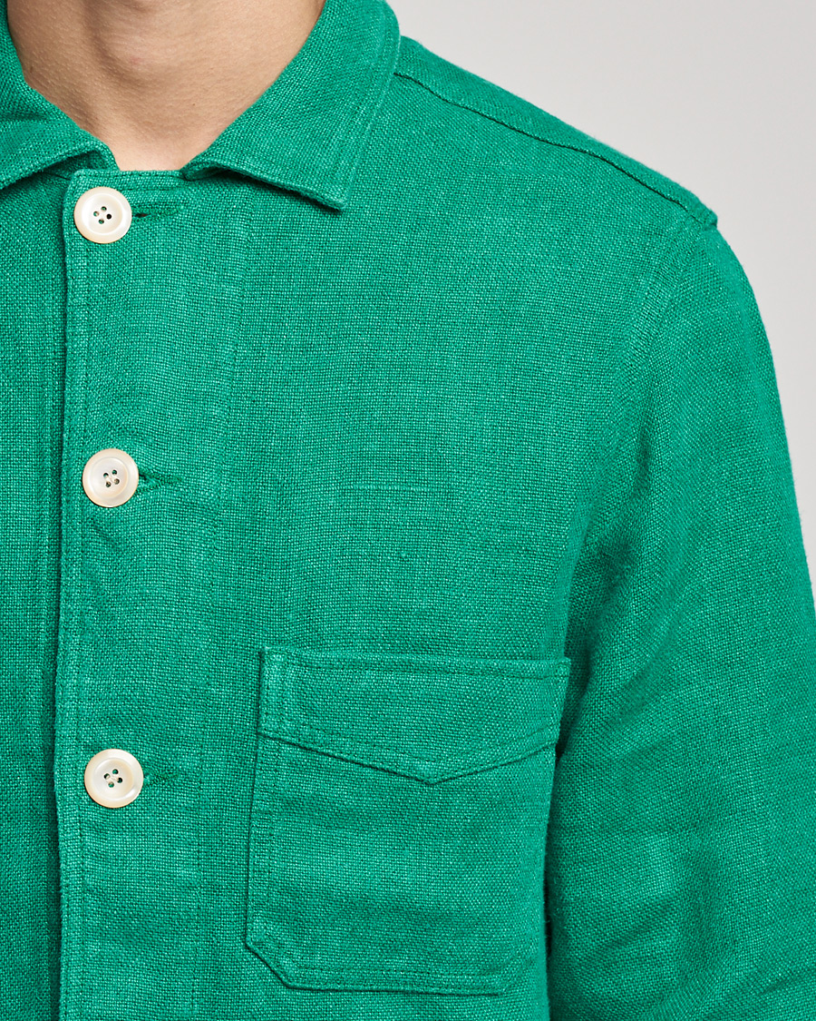 Herren | Jacken | Drake's | Heavy Japanese Linen Chore Jacket Bright Green