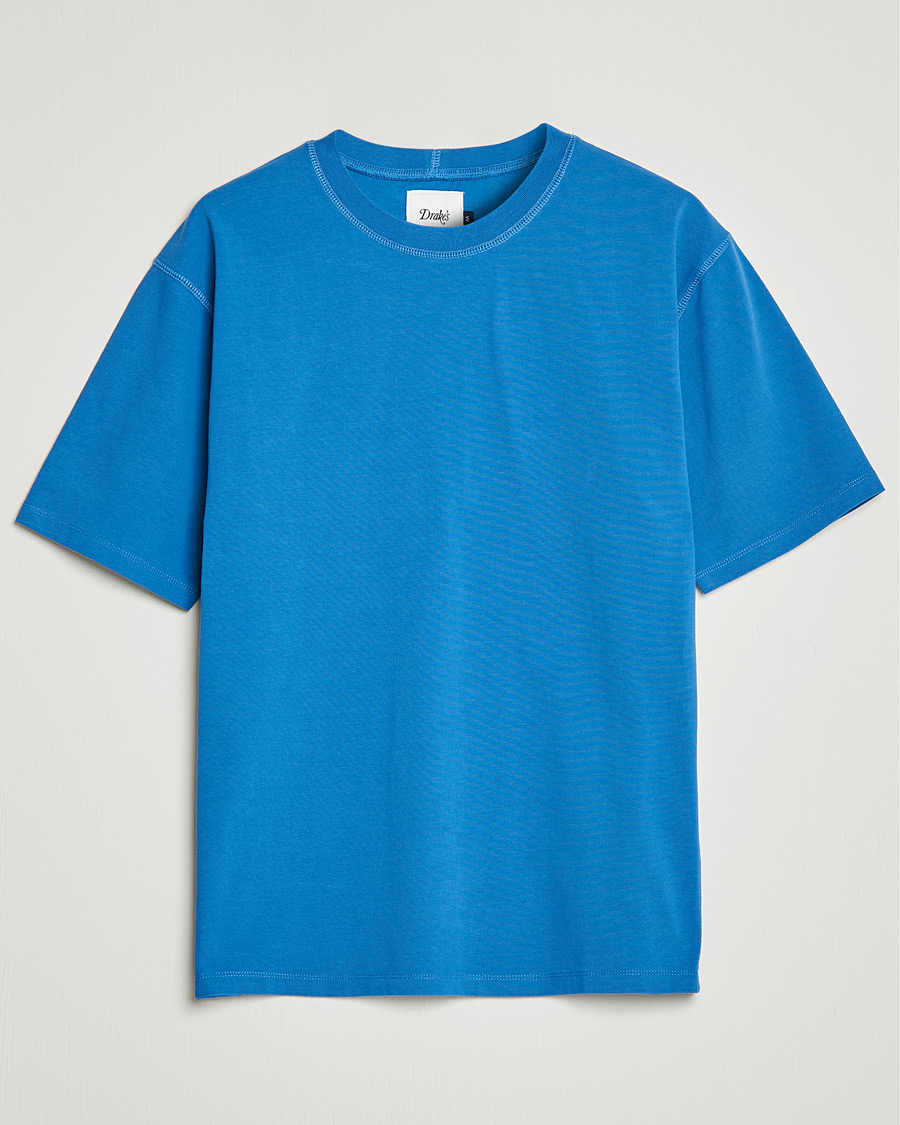 Herren | T-Shirts | Drake's | Cotton Hiking Tee Blue