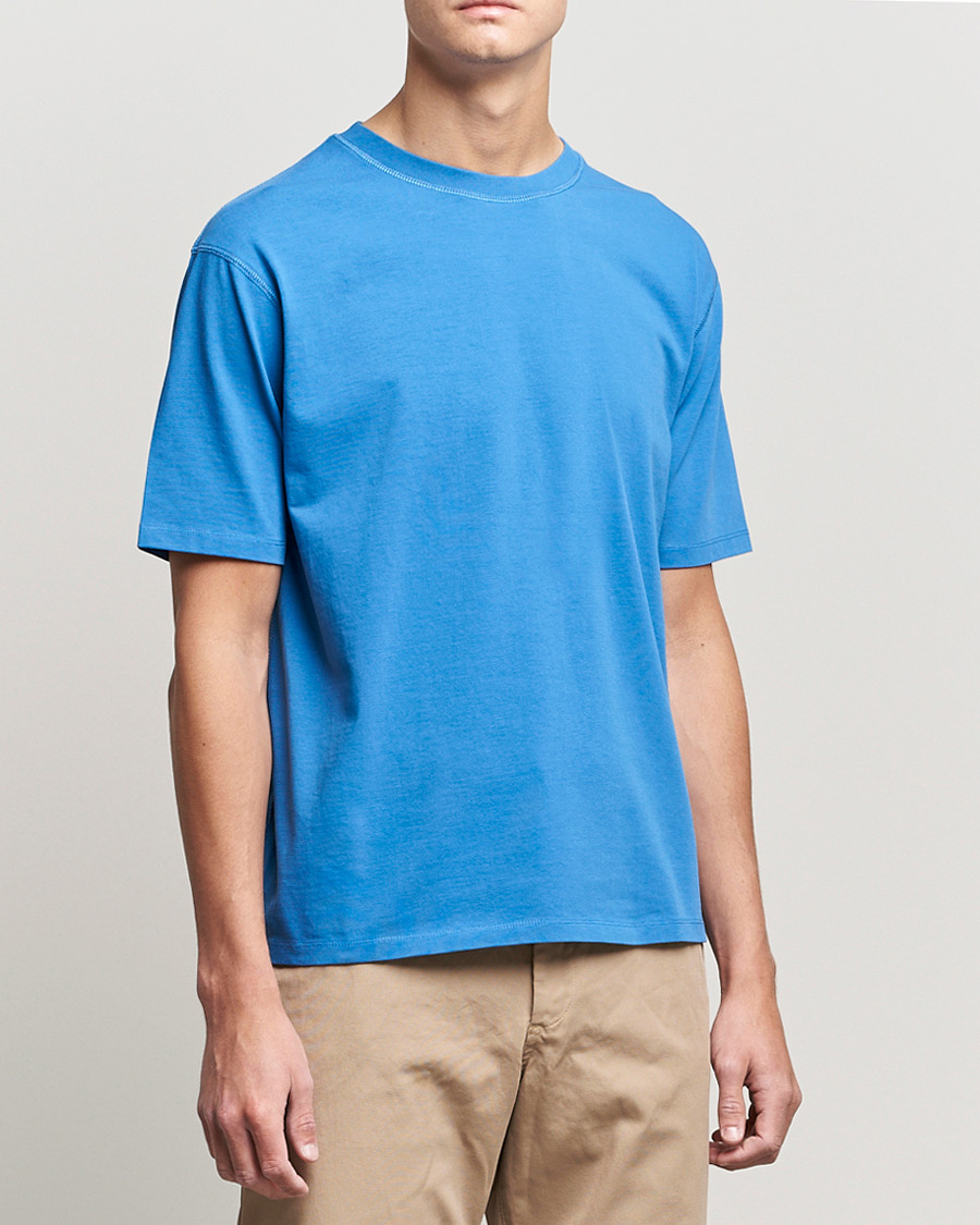 Herren | T-Shirts | Drake's | Cotton Hiking Tee Blue