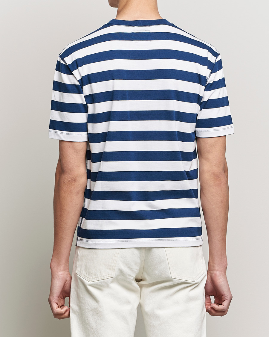 Herren | T-Shirts | Drake's | Striped Cotton Hiking Tee White/Navy