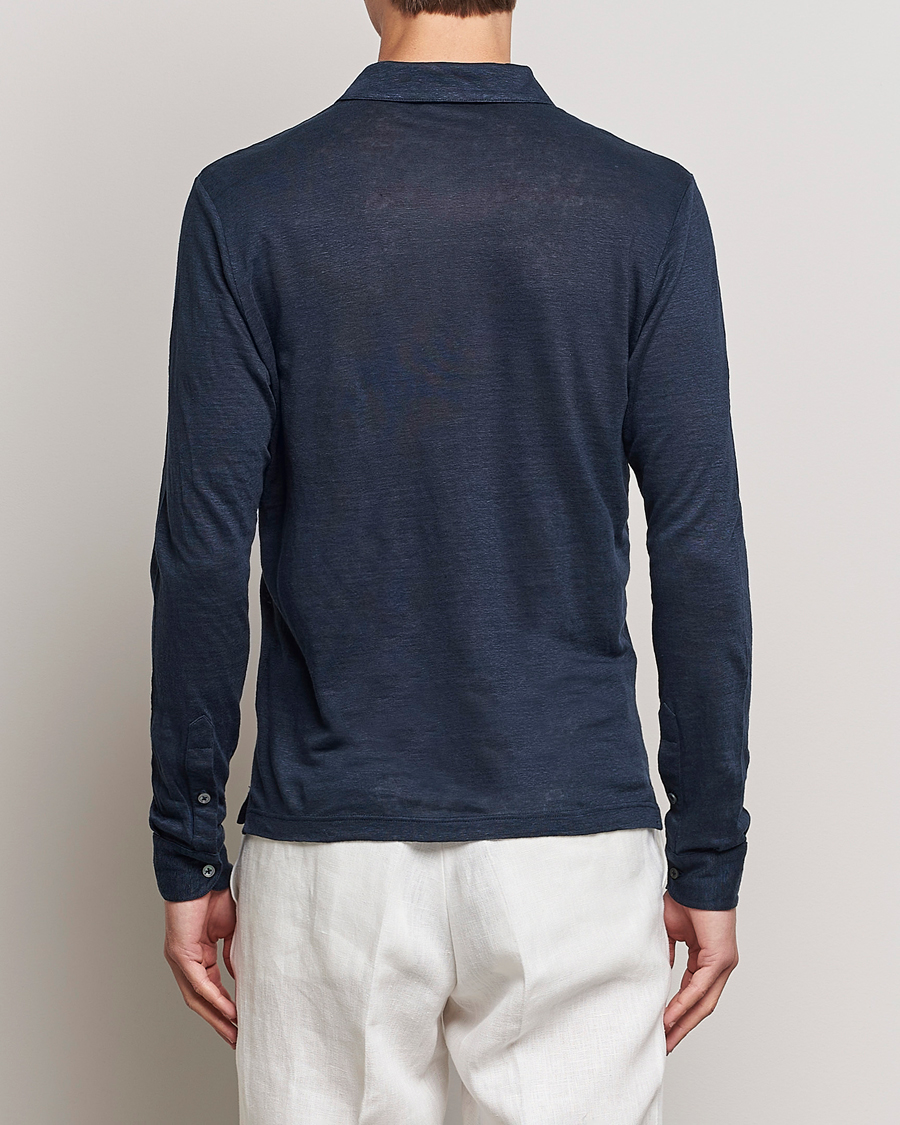 Herren | Poloshirts | Gran Sasso | Washed Linen Long Sleeve Polo Navy Melange