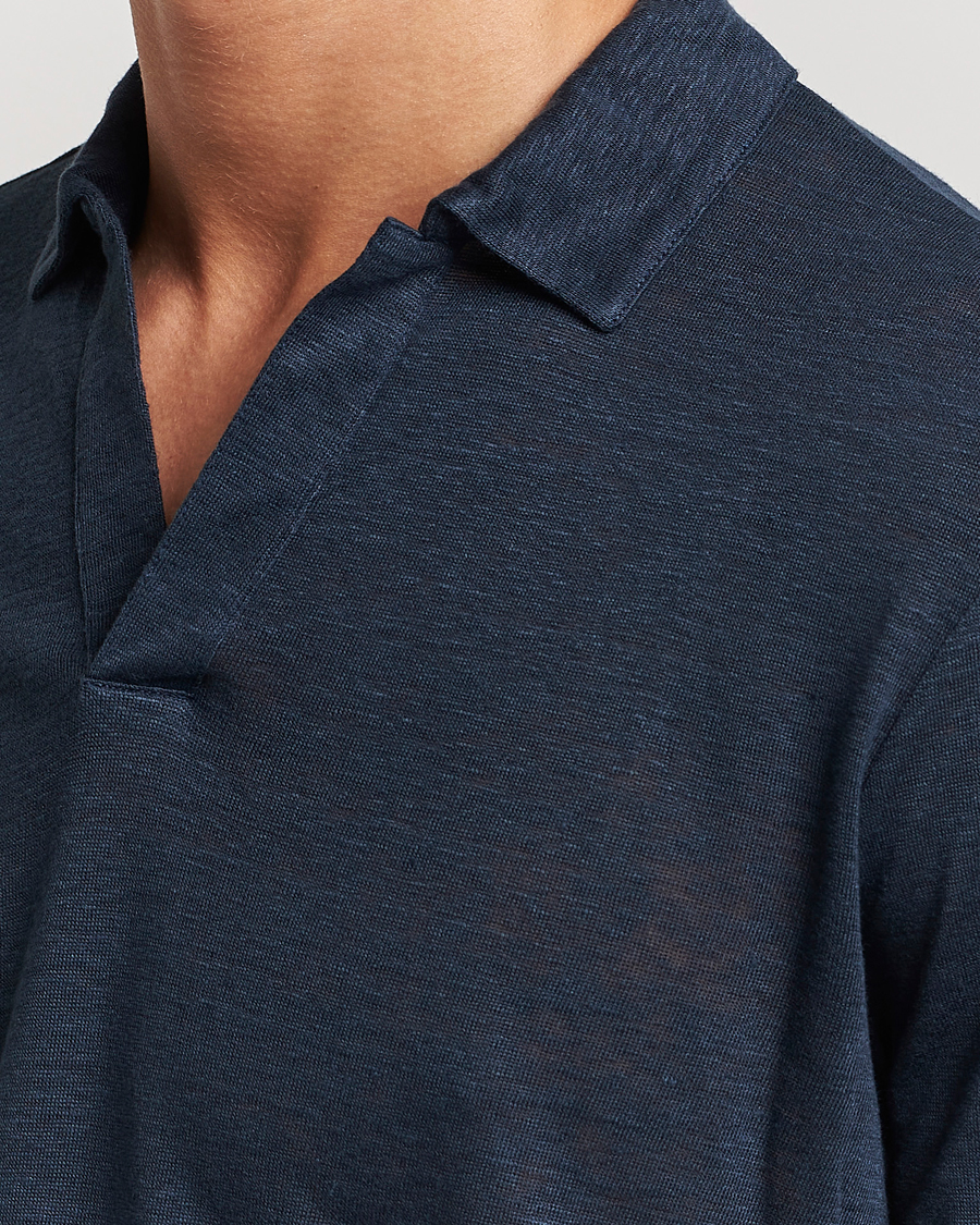 Herren | Poloshirts | Gran Sasso | Washed Linen Long Sleeve Polo Navy Melange