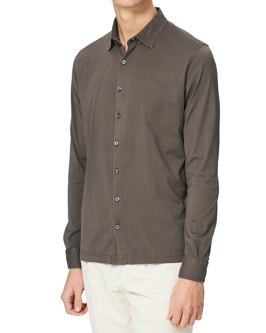 Herren |  | Gran Sasso | Washed Cotton Jersey Shirt Dark Brown