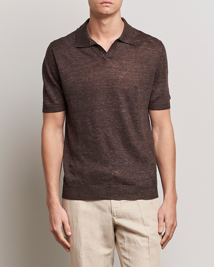 Herren | Poloshirt | Gran Sasso | Knitted Linen Polo Dark Brown