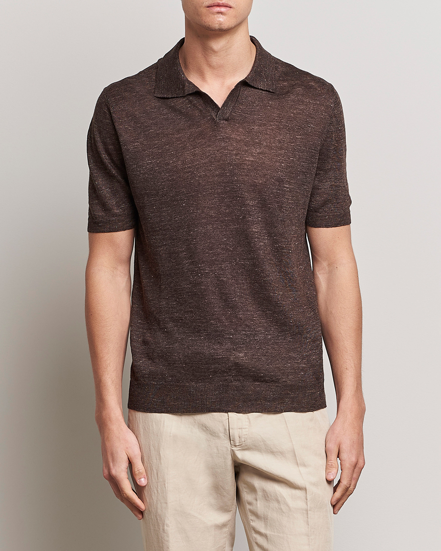 Herren | The Linen Lifestyle | Gran Sasso | Knitted Linen Polo Dark Brown