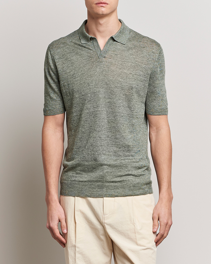 Herren |  | Gran Sasso | Knitted Linen Polo Green
