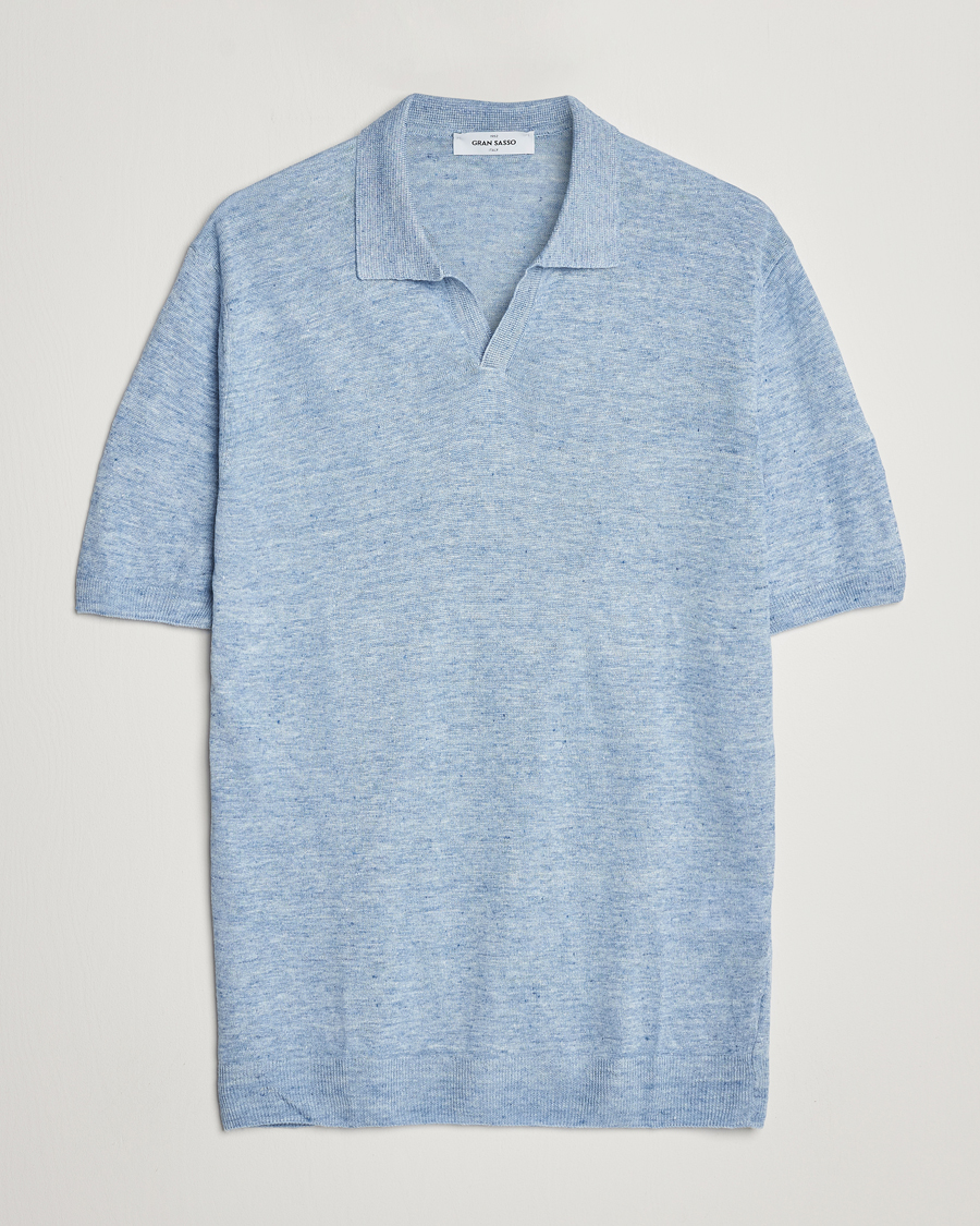 Herren | Poloshirts | Gran Sasso | Knitted Linen Polo Blue Melange