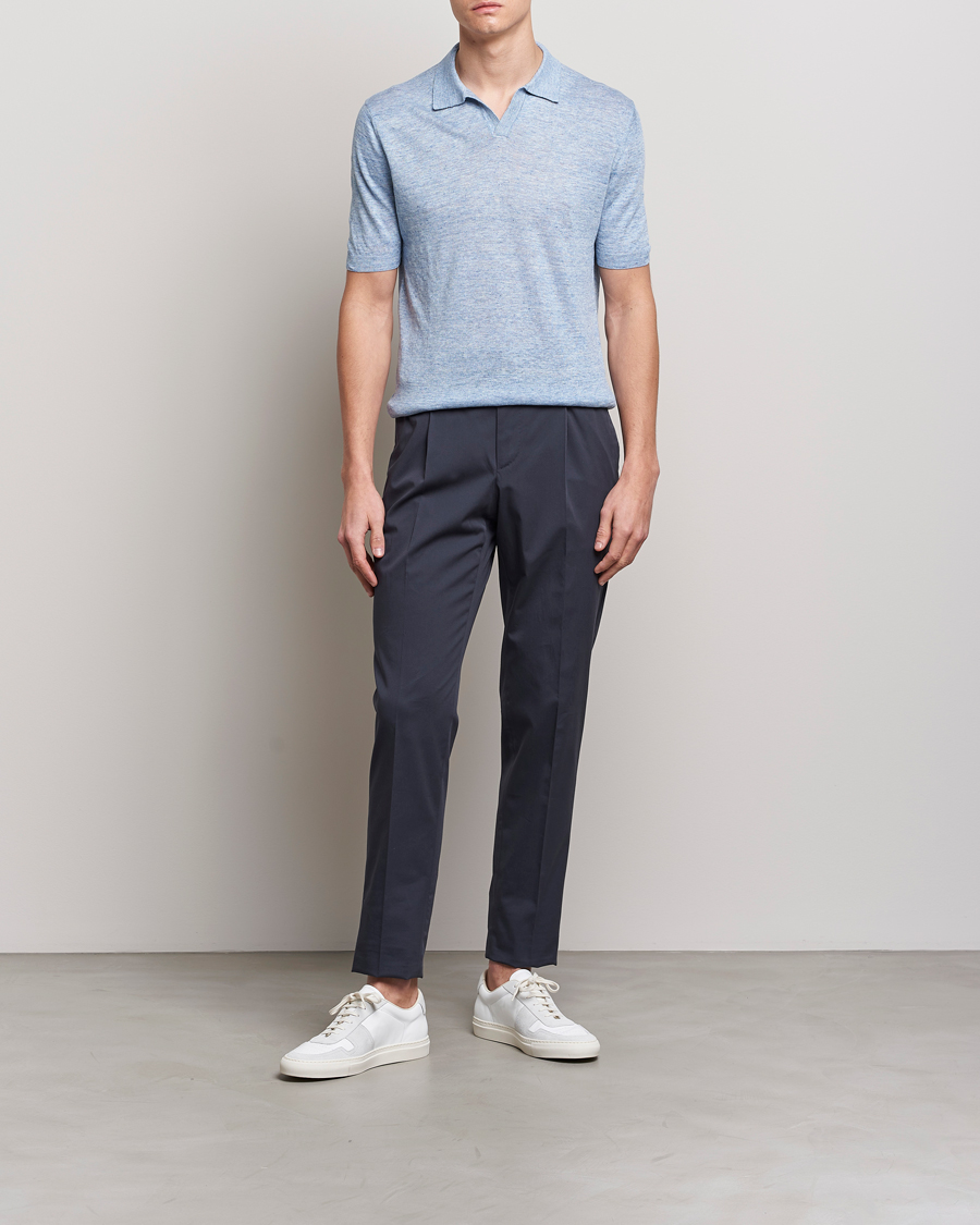 Herren | Poloshirts | Gran Sasso | Knitted Linen Polo Blue Melange
