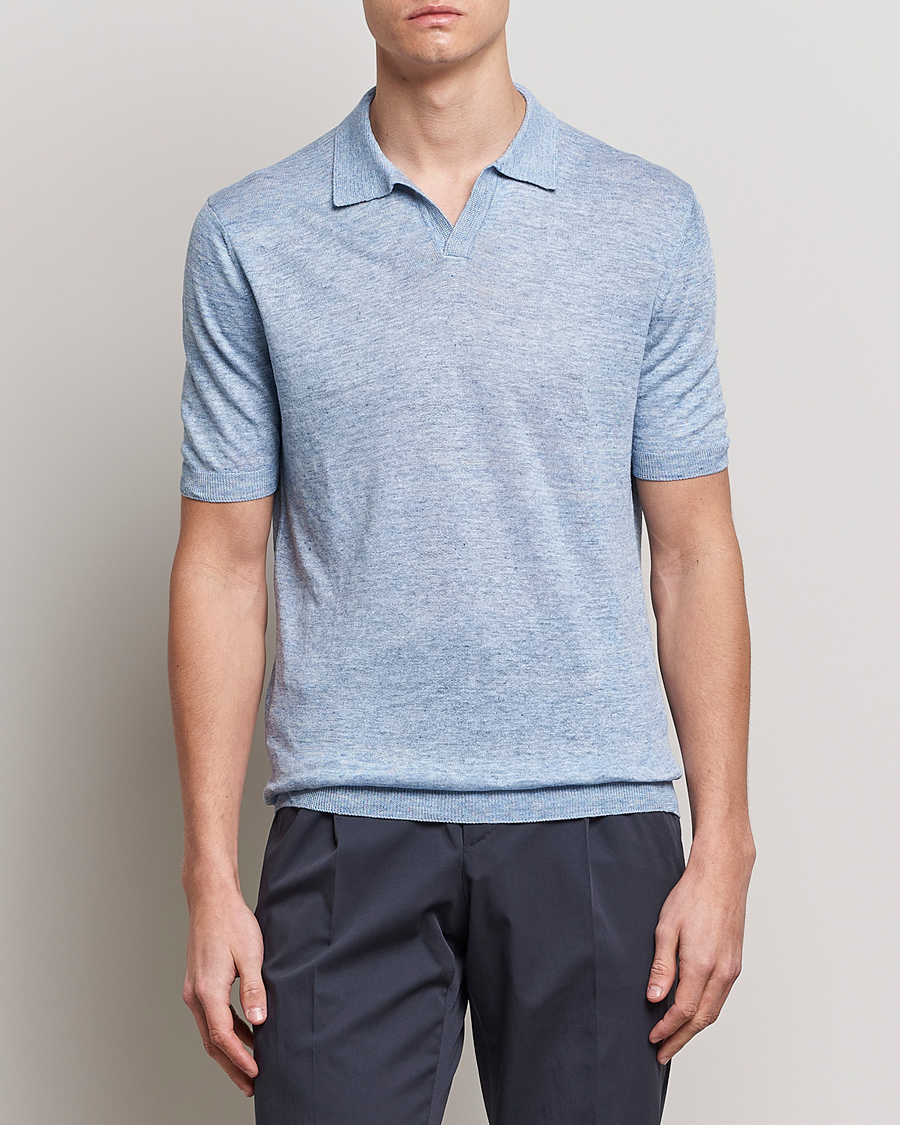 Herren | Gran Sasso | Gran Sasso | Knitted Linen Polo Blue