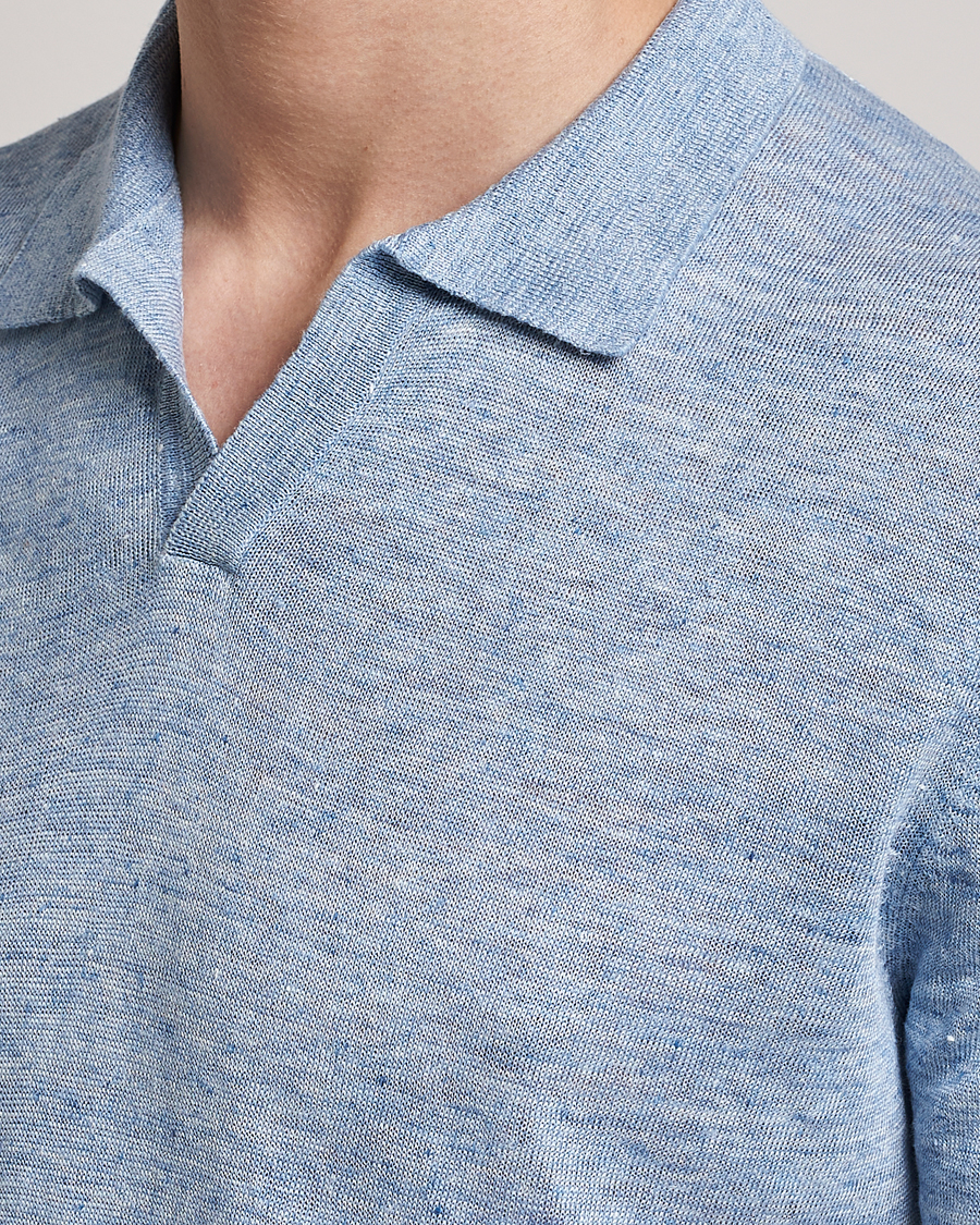 Herren | Poloshirts | Gran Sasso | Knitted Linen Polo Blue Melange