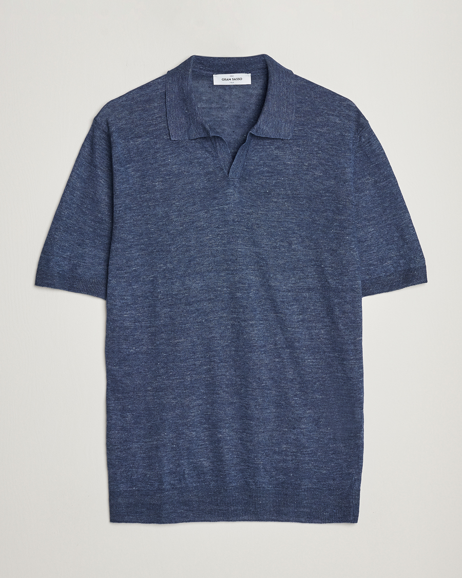 Herren | Poloshirts | Gran Sasso | Knitted Linen Polo Navy Melange