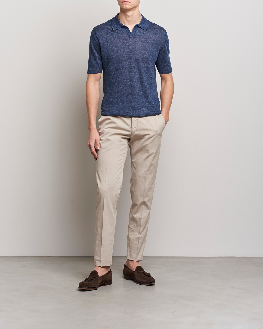 Herren | Poloshirts | Gran Sasso | Knitted Linen Polo Navy Melange