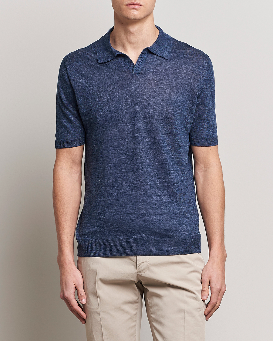 Herren | Poloshirts | Gran Sasso | Knitted Linen Polo Navy Melange