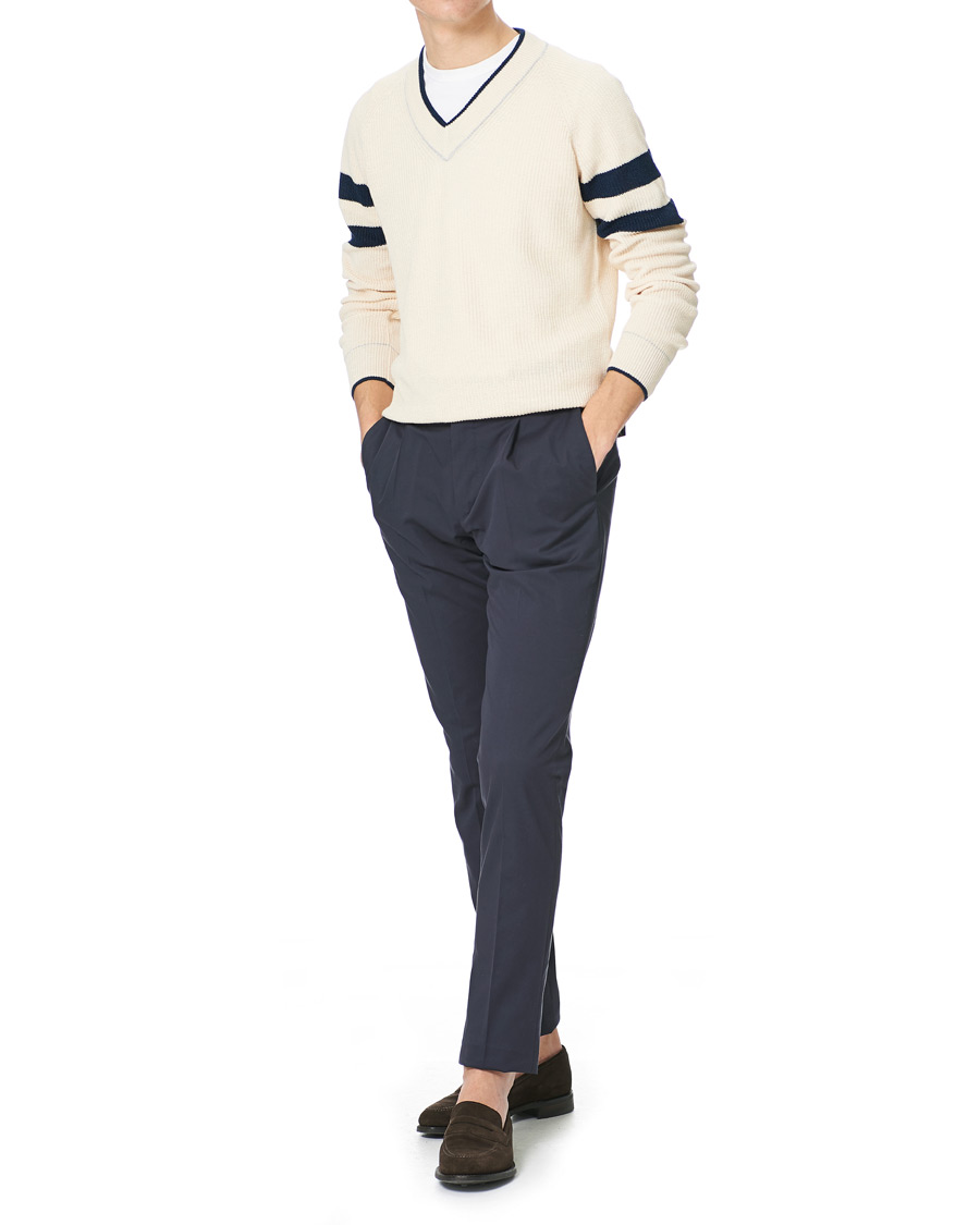Herren | Pullover | Gran Sasso | Linen/Cotton Cricket V-Neck Sweater White