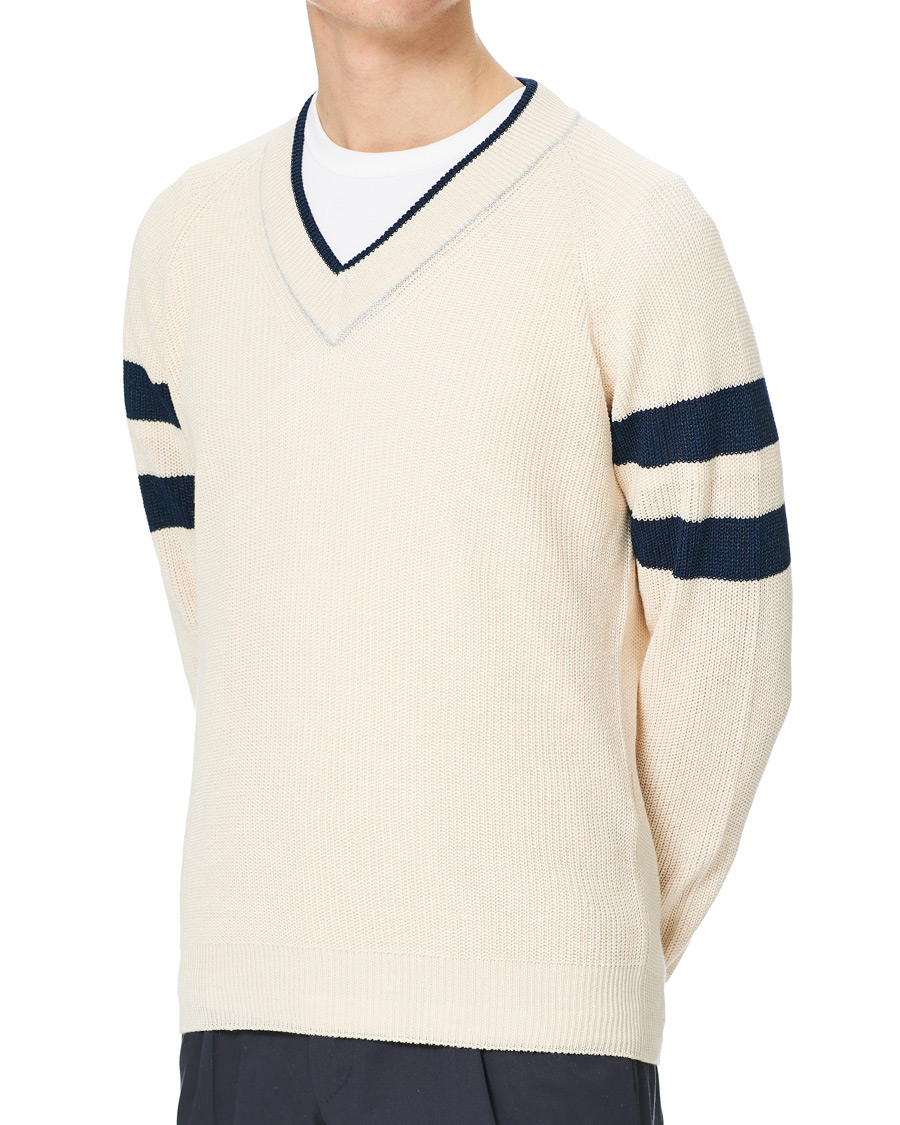 Herren | Pullover | Gran Sasso | Linen/Cotton Cricket V-Neck Sweater White