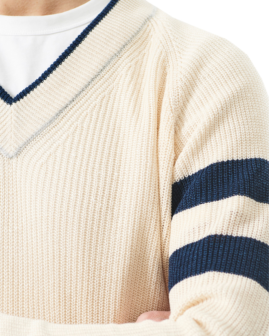 Herren | Pullover | Gran Sasso | Linen/Cotton Cricket V-Neck Sweater White