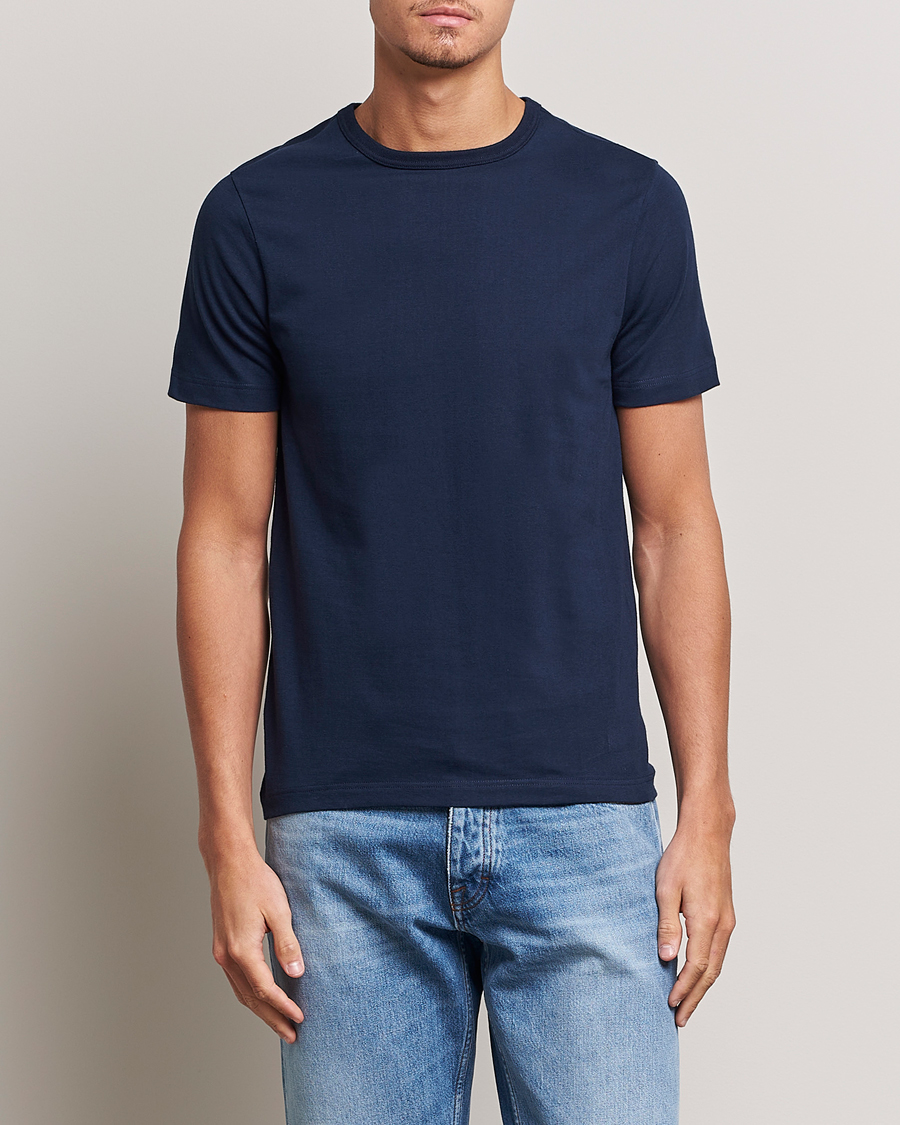 Herren | T-Shirts | Merz b. Schwanen | 1950s Classic Loopwheeled T-shirt Ink Blue