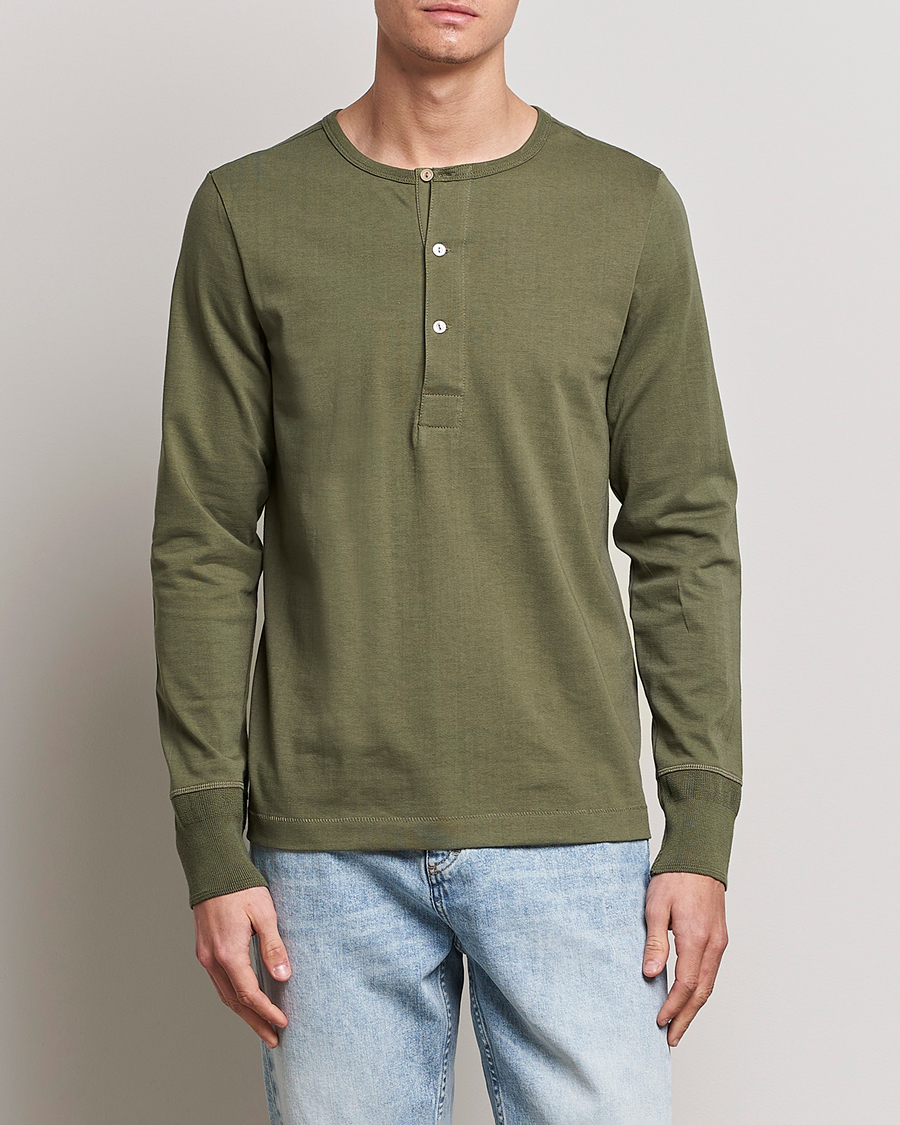 Herren | Merz b. Schwanen | Merz b. Schwanen | Classic Organic Cotton Henley Sweater Army