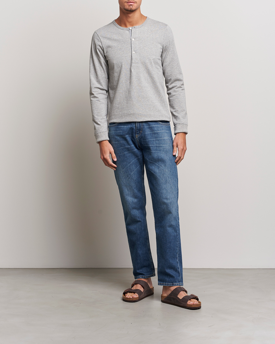 Herren | T-Shirts | Merz b. Schwanen | Classic Organic Cotton Henley Sweater Grey Mel