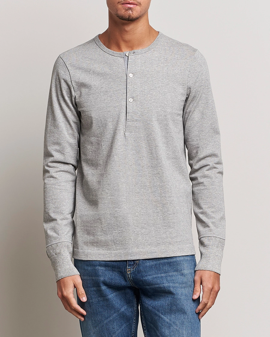 Herren | Langarm T-Shirt | Merz b. Schwanen | Classic Organic Cotton Henley Sweater Grey Mel