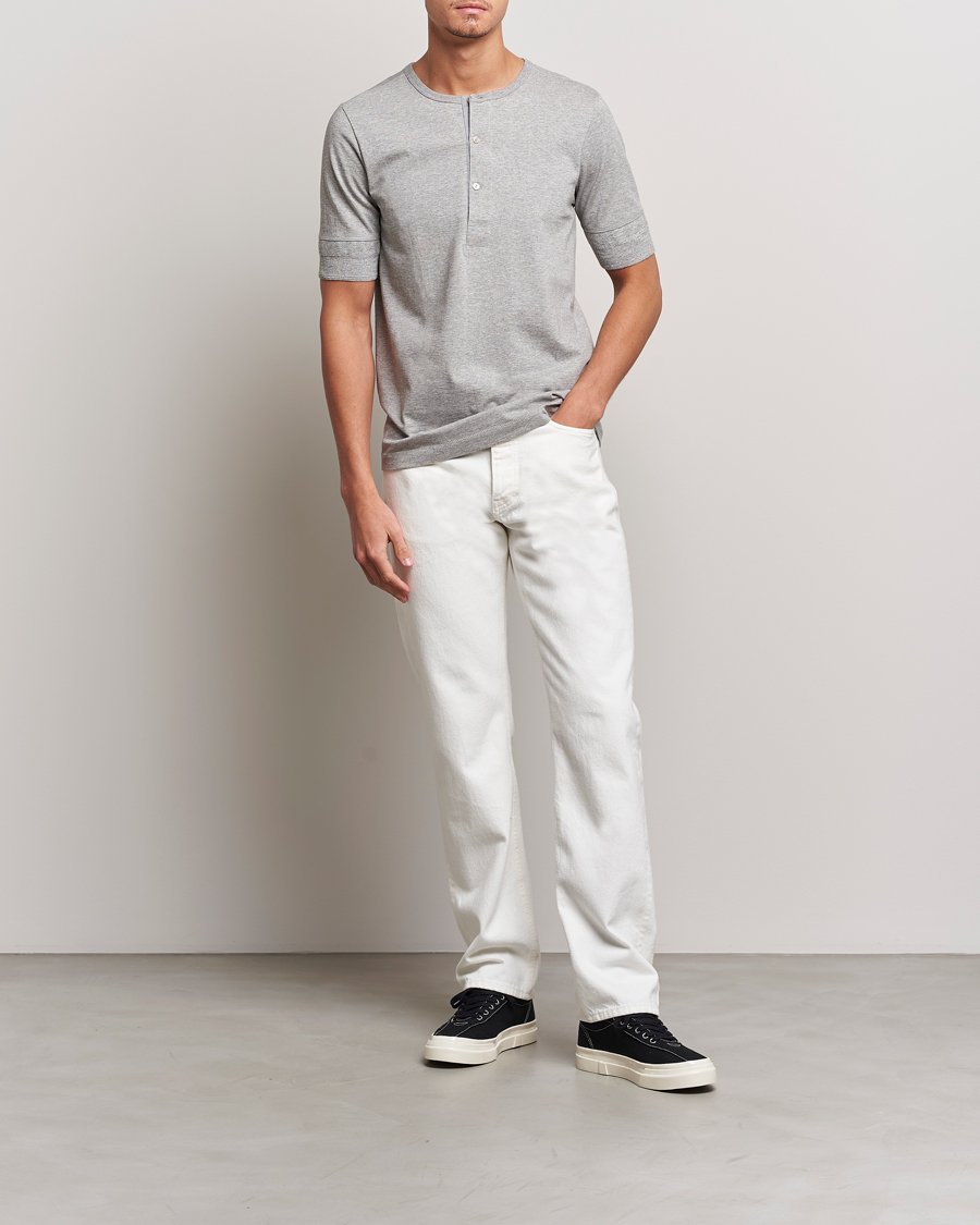 Herren | T-Shirts | Merz b. Schwanen | Short Sleeve Organic Cotton Henley Grey Mel